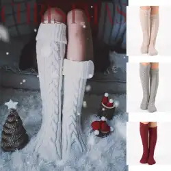 温かみのあるウールのレッグカバーの2021年モデルがチューブソックスに足を踏み入れます膝の上のクリスマスブーツカバー8ツイストショー女性の潮