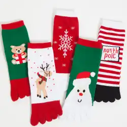5本指ソックス女性の綿の秋と冬のミッドチューブインタイドクリスマスソックス面白いかわいいつま先の靴下スプリットつま先の靴下