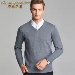 秋冬メンズセーターセーターニットボトミングシャツVネックプルオーバー無地ファッションビジネス若年・中年のお父さん