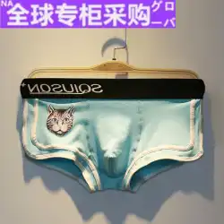 日本のテ下着メンズコットントレンドパーソナリティキャットヘッドメンズボクサープリントUコンベックスサックバッグボクサーパンツヘッド