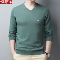 Hengyuanxiang秋のウールセーター中年男性用プルオーバー長袖Tシャツ無地ニットボトミングシャツVネックカジュアルセーター