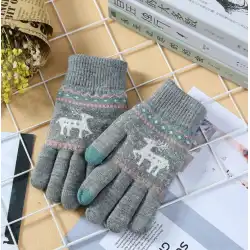 冬の韓国語版の子鹿とベルベットの厚手の学生用手袋ウールニットの暖かいタッチスクリーンフルフィンガーレディースフィンガースリーブl2