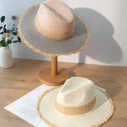 帽子女性の夏のレトロな色のマッチング麦わら帽子生のエッジ日焼け止め日焼け止め帽子韓国版レディースワイドフラットつば帽子ジャズシルクハット