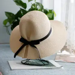 夏帽子女性韓国版潮麦わら帽子シンプルな野生の日よけ日焼け止め漁師帽子日本の海辺の休日のビーチ帽子
