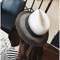 韓国の夏のグラデーションカラー大きなつばの日よけ帽ビーチハット広いつばのジャズシルクハットの色はパナマ麦わら帽子の女性の潮流に一致します