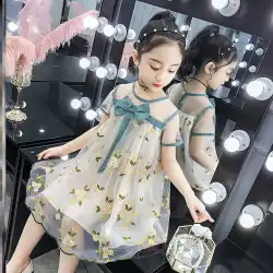 女の子の夏の洋風フェアリースカート2021新しい小さな女の子の弓ライト刺繍シフォンスカートドレス