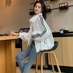 1080211コート春と秋の女性の新しい韓国版ルーズジッパー巾着スタンドカラーセーター