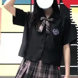 プリンベアオリジナル〜jkシャツユニフォーム女性半袖長袖トップ黒と白のショートカレッジスタイルの学生シャツ