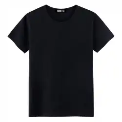 メンズ半袖Tシャツピュアブラックコットンモノクロオールブラックノーパターン無地Tシャツピュアバージョントップス半袖