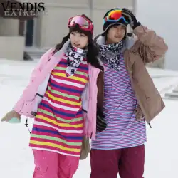 韓国語版スキースノーボードヒップホップスポーツセーターをゆったりと伸ばして、秋冬の男女カップルの長袖ストライプTシャツを増やしました