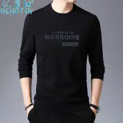 秋の本物の新しいラウンドネック長袖プリントプルオーバールーズ韓国バージョンカジュアルTシャツメンズブラックファッションセーター