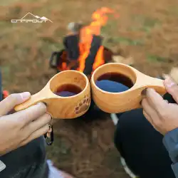 フィンランド屋外木製カップ屋外木製ハンドルカップ木製キャンプ食器ウォーターカップキャンプナイフ用品北欧スタイル