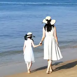 麦わら帽子女性のビーチ大きなつばの女の子日焼け止め日焼け止め野生の海辺の休日子供の親子帽子母と娘ビッグエッジ