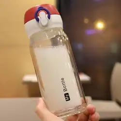 フレッシュグラス韓国版ふた付き2層ウォーターカップ漏れ防止ウォーターボトルクリエイティブストレート飲用カップカップルカップティーカップ耐熱性