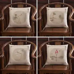 新しい中国のインク蓮のライムソファ枕オフィスティールームティーハウスクッション古代スタイル禅サークルチェアティーチェア枕