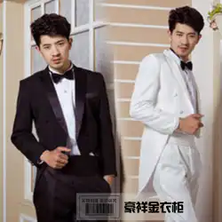 タキシードスーツスーツボディデコレーション韓国版黒と白のスーツメンズドレスパフォーマンスコスチューム結婚式花婿付け添人グループドレス