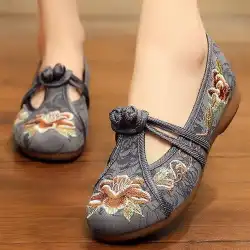古い北京の布靴女性の2021年の新しい柔らかい底滑り止めダンス刺繍平底4P1母靴漢服刺繍靴
