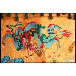 仏教寺院の刺繡カスタムメイドの1メートルの潮の刺繡5つのドラゴンとフェニックスの宝物カバー黄色のgドラゴン傘/宝物のトップ/キャノピー/祈りの旗のテント