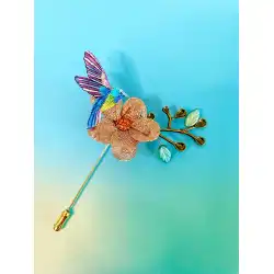ファッション植物の花と鳥のブローチ金メッキアクセサリーV手刺繡/金属メッシュ花/中国風/淘宝網職人