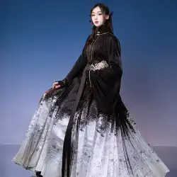YueshengChunjiangオリジナルの夢を見る明製の漢服スタンドカラーピパスリーブショートシャツ黒と白の馬の顔のスカート秋のスポット