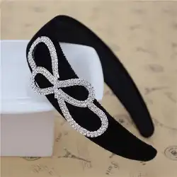 黒のワイドバージョンベルベットヘッドバンドパターン付き白ラインストーンヘアカードバッグドリルビットフープつばの広いヘッドバンド女性のヘッドホールプレスヘア