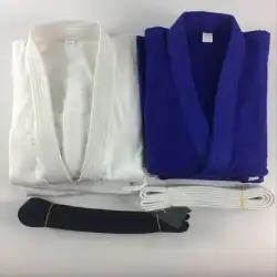 白と青の柔道大人の子供モデルを使用したプロの綿トレーニング柔道スーツ競技スーツスラブパターン