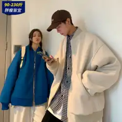 クラインブルールーラカップルは野球ユニフォームの男性の春と秋にゆるい香港スタイルのインタイドブランドの大きいサイズのジャケットコートを着ています