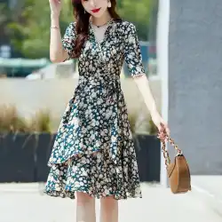 花柄シフォンワンピース2021年夏夏新婦人服スモールフレグランスフレンチ半袖スモールスカート