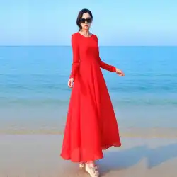 Xiangyi Lihua2021春新製品ラウンドネックシフォンロングスウィングドレスマザープラスサイズのレディースドレス