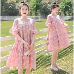 マタニティドレスサマードレスファッションスタイル新韓国版半袖ラウンドネックルーズファットMMロングマタニティスカート