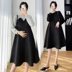 2021年春秋新韓国バージョンプラスサイズマタニティドレススリムミドル丈ドレス洋風フェイクツーピースチュチュスカート