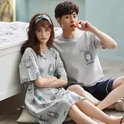 夏のカップルのパジャマの2セット半袖の綿のスーツの男性と女性の春と夏の韓国語版セクシーなかわいいネグリジェの薄いセクション