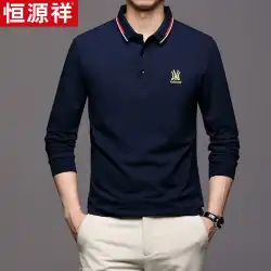 Hengyuanxiang春の新しいメンズPOLOシャツ長袖Tシャツ無地ラペルボトミングシャツカジュアルコットントップ