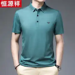 Hengyuanxiang新しいメンズ半袖Tシャツラペルスリムポロシャツアイスシルク半袖無地半袖シャツトレンド