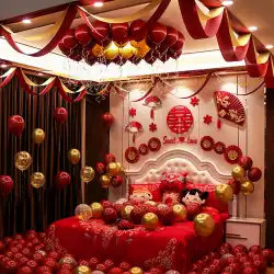 結婚式の部屋のレイアウトは、新しい家の寝室の装飾の男性の結婚式の風船の結婚式の女性のネットの赤い結婚式用品Daquanを設定しました