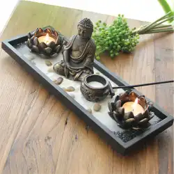 現代中国仏教香セット蓮ろうそく立てサンドトレイアロマテラピー木製線香バーナー禅装飾品ジュエリーセット