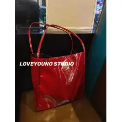 loveyoung自家製赤光沢パテントレザーショルダーバッグ大容量多用途バッグダブルショルダートートバッグ