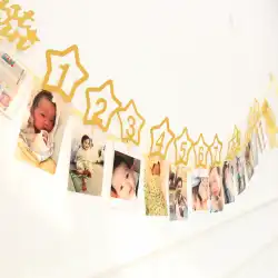 赤ちゃんの最初の誕生日パーティーの手配百日プルフラワー写真写真五芒星フォトフレームクリッププルフラグバナー装飾