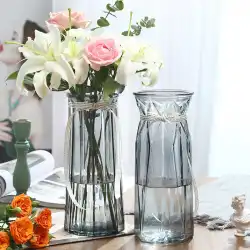 【ツーピースセット】北欧ガラス花瓶透明水で豊かな竹ユリリビングルームドライフラワーフラワーホームデコレーション