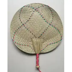 Pu草ファン純粋な手織りの毎日の扇形の閉じ込め風ファンクールなファン風大型丸型クラフトPuファン