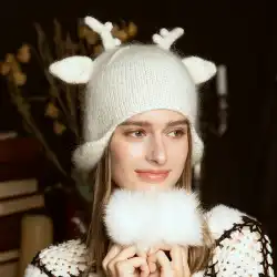 クリスマスプレゼント日本の手作り冬の子鹿暖かいウールの帽子韓国語版甘くてかわいいニット帽子女性のトレンド