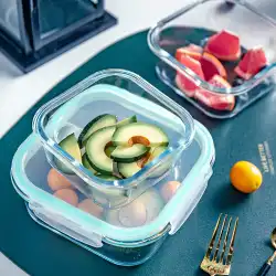 ふた付き透明ガラスクリスパーボックス電子レンジ冷蔵庫特製お弁当箱サラリーマンお弁当箱お弁当箱