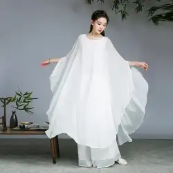 禅ダンス服女性3層スーツ茶中国風妖精ファン白禅エレガントな中国の女性のドレスセット