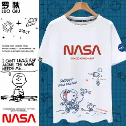 綿の半袖Tシャツの男性と女性の半袖の服の周りのNASAスヌーピー共同漫画落書き宇宙飛行士