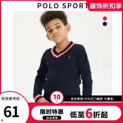 ポロスポーツ2021秋冬子供服ニットセーター男の子の綿Vネックプルオーバーツイストセーターボトミングシャツ