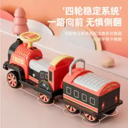 小さな電車は、リモートコントロールの子供の電気自動車の男性と女性の子供のおもちゃの四輪車二人乗りのベビーバッテリー車に座ることができます