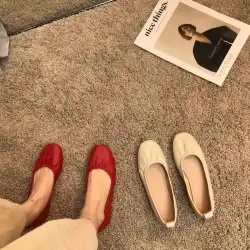 韓国の赤いシングルシューズソフトソールバレエシューズ2021年夏の新しい平底エンドウ豆の靴ワンペダルおばあちゃんの靴女性