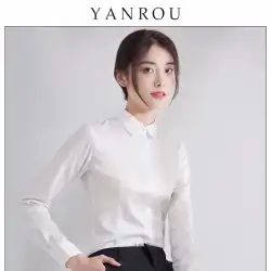 純粋な綿の白いシャツの女性の長袖のプロの気質2021新しいフォーマルな作業服のツーリング白いシルケット加工された綿のシャツ