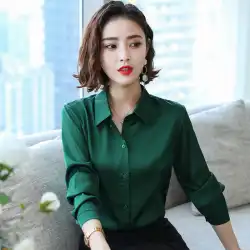 秋の香港気質マーセル加工シルクサテンシャツ女性の長袖プラスサイズの軽い成熟したシャツオールマッチトップボトミングシャツ