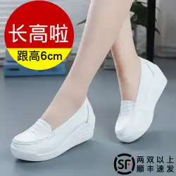 本革の厚底靴女性の柔らかい厚底の看護師の靴白い高いスロープヒールの母の靴オールマッチシングルシューズの韓国版通気性と快適さ